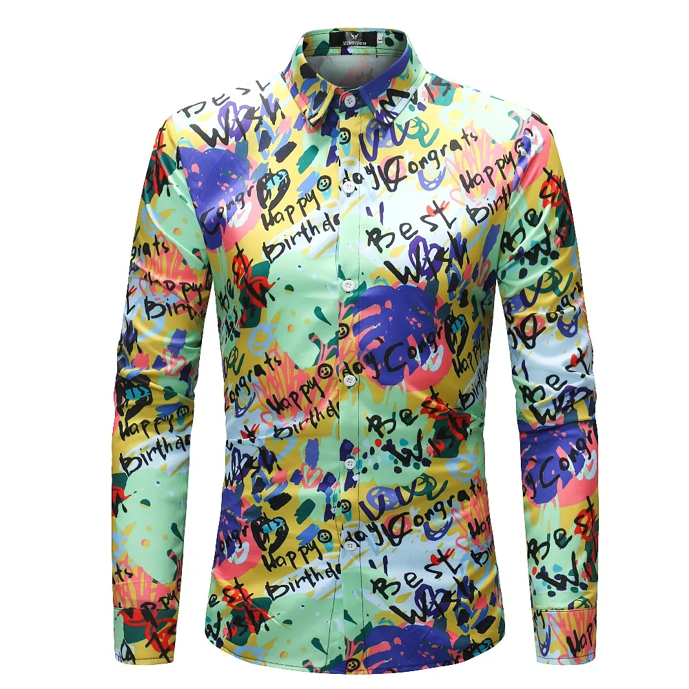 Men Flower Shirts Long Sleeve Shirts Slim Fit Men 3D Printed Shirts Spring Autumn Casual Hawaiian Shirts for Mens Clothing