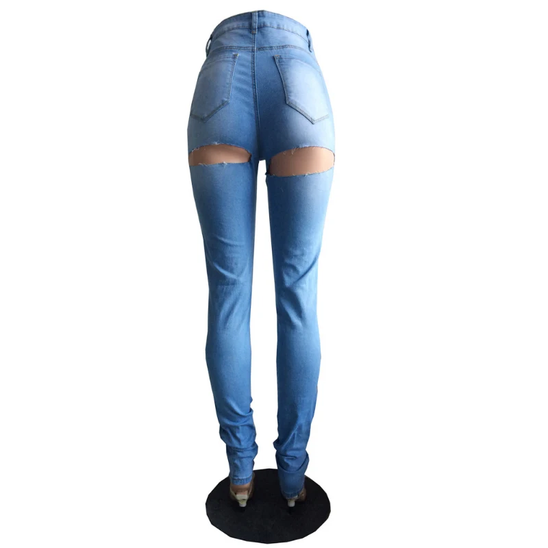 Сексуальные женские рваные джинсы размера плюс с высокой талией, обтягивающие джинсы с дырками в попе, женские узкие джинсы-карандаш