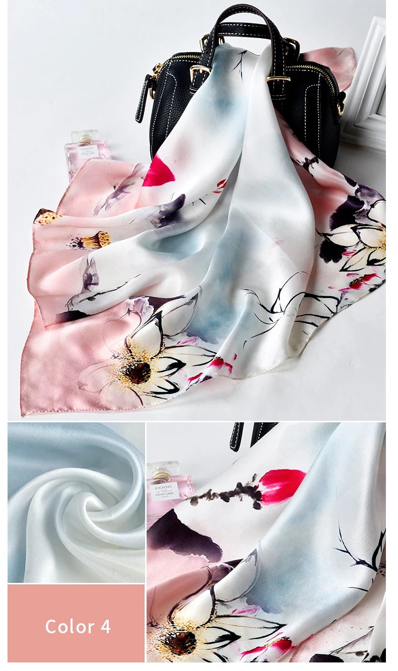 Квадратный шелковый платок 65*65 см шелк из Ханчжоу платок для дам Бандана с принтом натуральный атласный Шелковый квадратный шейный платок
