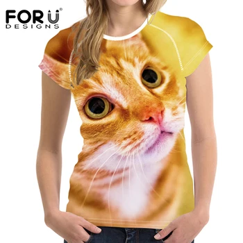 

FORUDESIGNS Orange Cats Print T Shirt Women Harajuku Cute Round Neck Femme Summer Lady Casual Clothing Top Tees T-shirts Tumblr