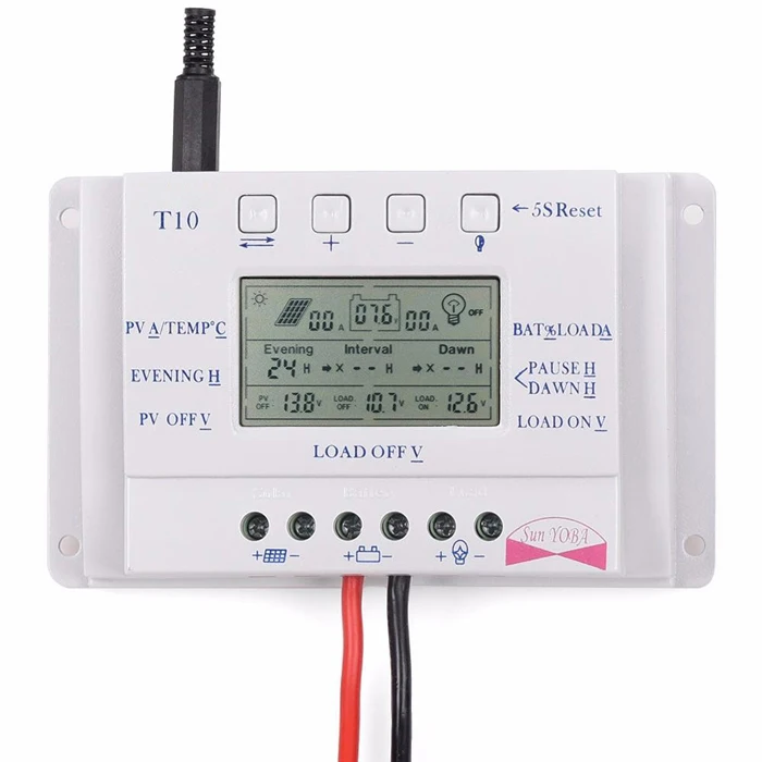 

T10 PWM LCD 10A 12V/24V Solar Panel Battery Regulator Charge Controller Three Time Interval High Quality