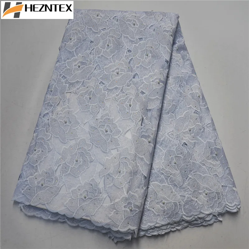 

African velvet lace fabric 2019 high quality white french mesh fabric with beads embroidered lace fabrics for dress PSA575-1