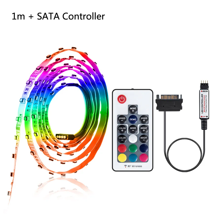 3535 RGB LED Strip Light 0.5m 1m 1.5m 2m SATA LED Лента Лента Лента Полный комплект с 17 ключами RF Remote RGB ленты для компьютера - Испускаемый цвет: 1m