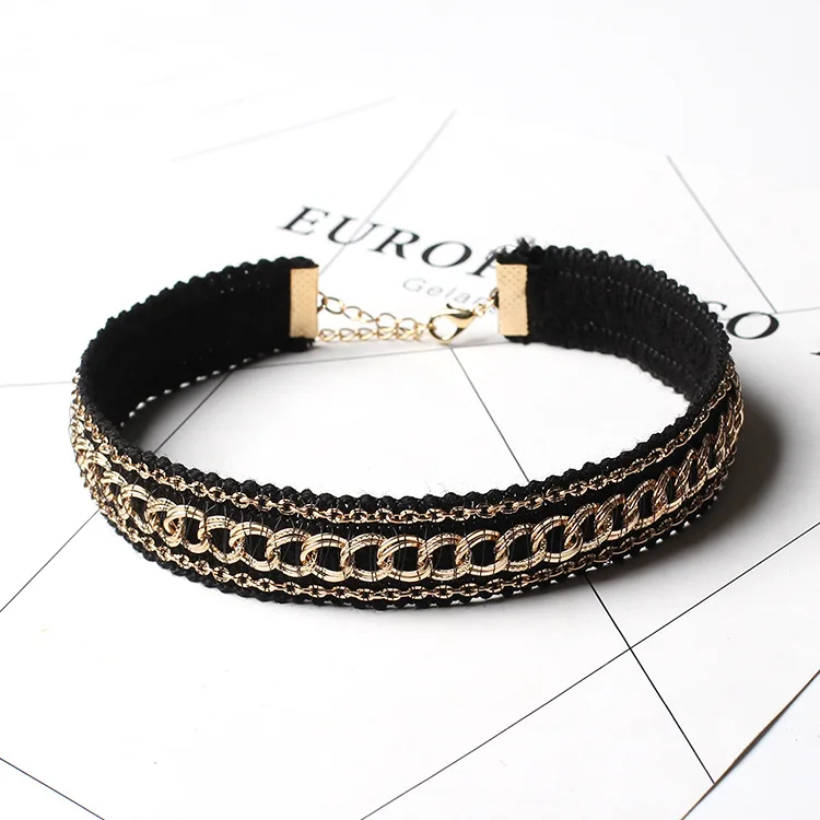 Панк choker ожерелье золотая цепь black lace для женщин ручной работы воротник женщина