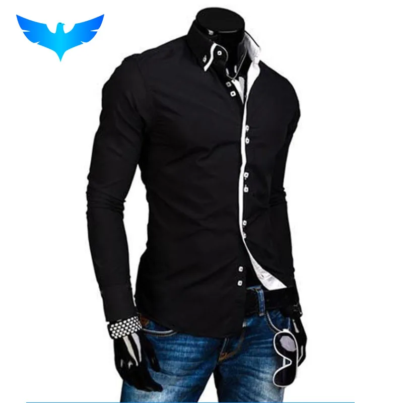Men Shirt Luxury Brand 2018 Male font b Long b font Sleeve Shirts Casual Solid Multi
