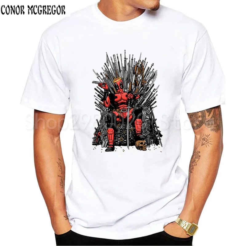 

Cool Deadpool on the Iron Throne T-Shirt Design Fashion Game of thrones Deadpool T shirt Men's Short Sleeve Tops Tee