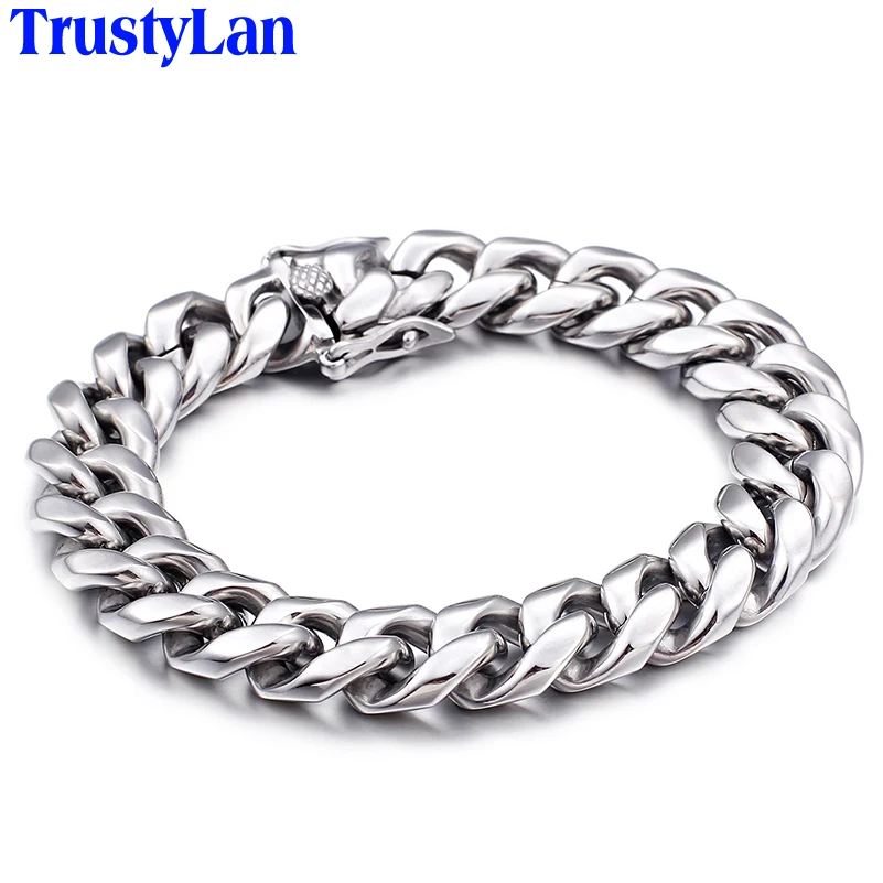 

TrustyLan Thick Hand Chain Bracelet For Man Stainless Steel Biker Style Men's Jewelry Mens Bracelets 2018 Boyfriend Husband Gift