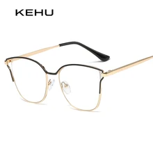 KEHU новые модные женские кошачьи очки с ушками оправа прозрачные линзы металлическое плоское зеркало в раме литературное женское плоское зеркало KH198