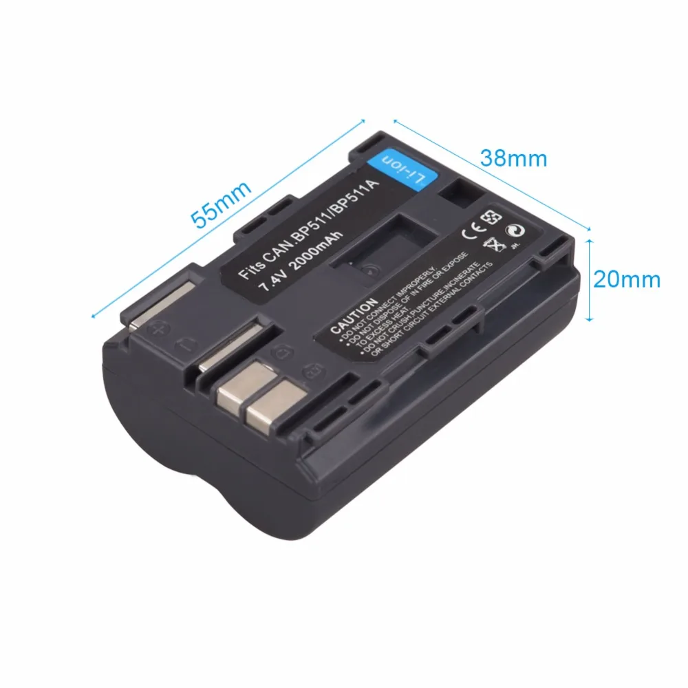 1x2000 мА/ч, BP-511 BP511A BP511a BP-511A цифровой Камера Батарея для цифровой однообъективной зеркальной камеры Canon EOS 40D 300D 5D 20D 30D 50D 10D D60 G6 акумуляторная батарея