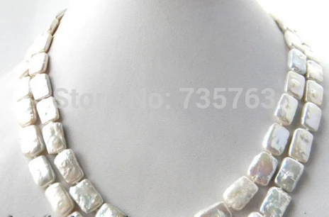 

HOT 0014677 2Strands 18'' 10mm Rectangle White Coin Freshwater Pearl Necklace