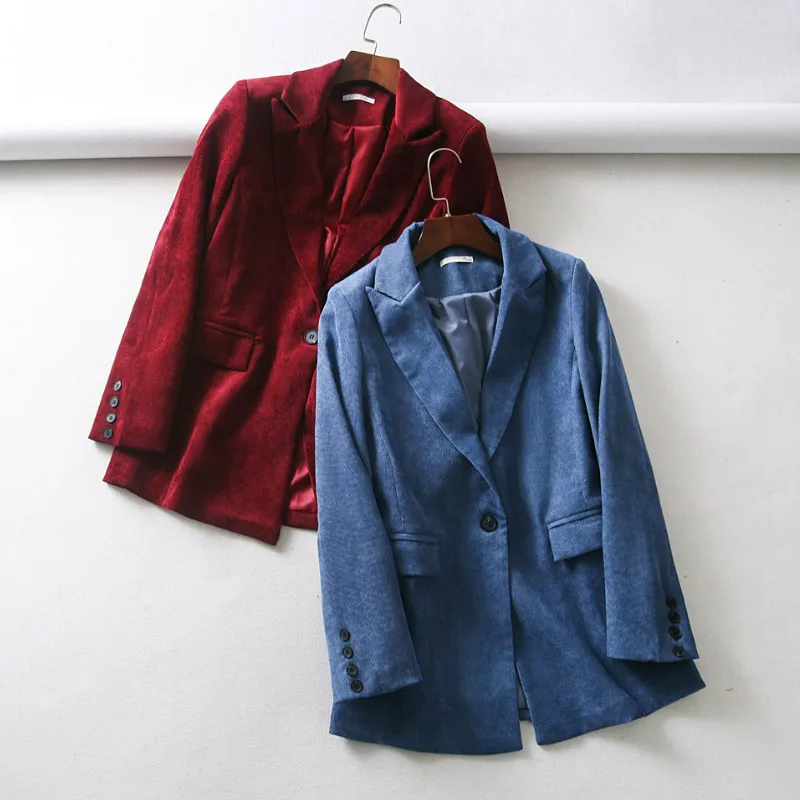 

Ladies suit jacket 2019 autumn and winter new fashion retro solid color corduroy long-sleeved slim suit casual women's jacket