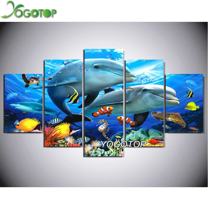 

YOGOTOP DIY Diamond Painting Cross Stitch Needlework 5D Diamond Embroidery Full Diamond Set Decorative dolphins 5pcs/set ML006