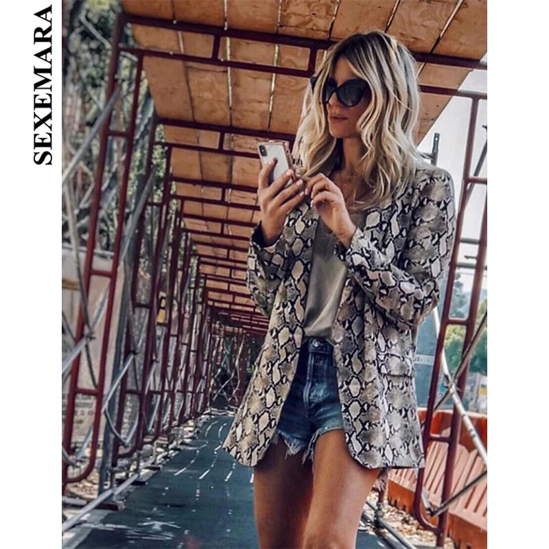 

BOOFEENAA Sexy Leopard Snake Print Women Blazer Fashion Female Long Coat Office Animal Print Women Blazers and Jackets C38-AC01