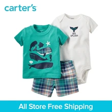 3pcs super cool whale prints tee bodysuit plaid shorts clothing sets Carter s baby boy soft