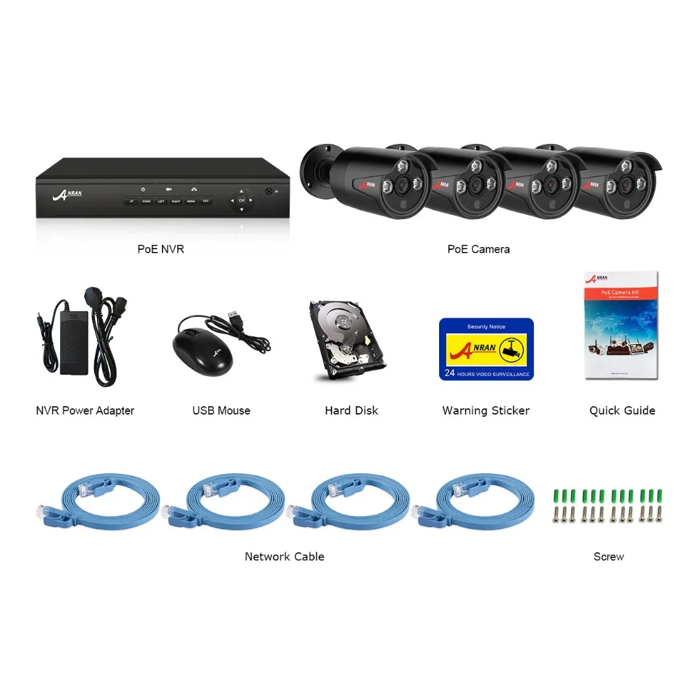 Камера Наружного видеонаблюдения ANRAN P2P 4 канальная NVR 48 В POE 1080P HD ИК датчик