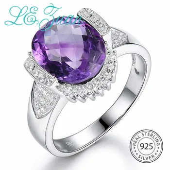

L&zuan 4.71ct Natural Amethyst Ring 100% 925 Sterling Silver Jewelry Luxury Rrings For Women Checkerboard Cut Gems Ring Gifts
