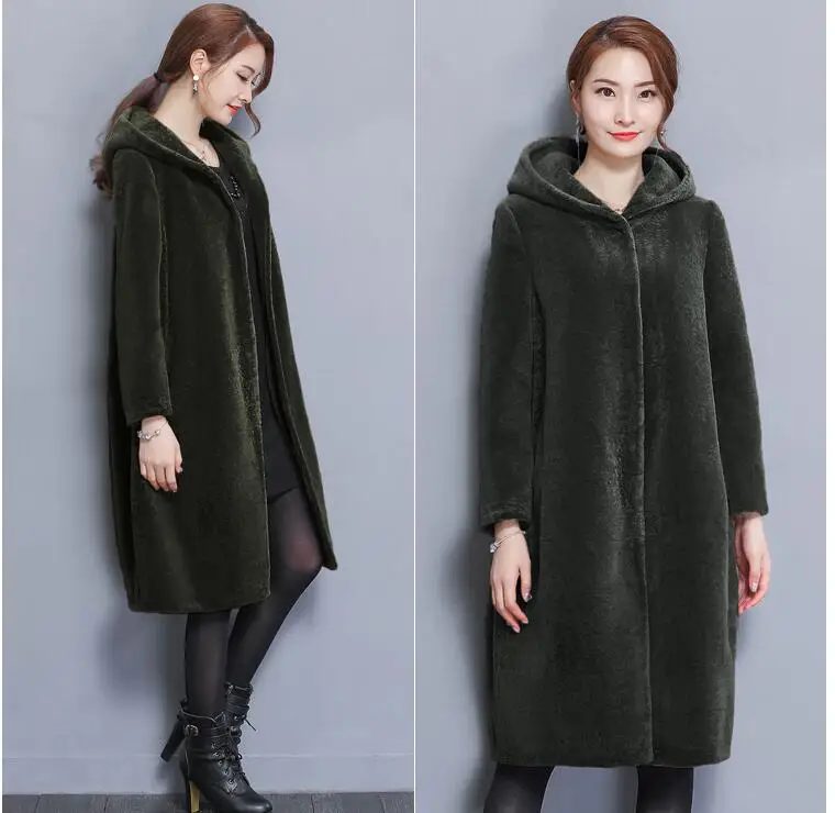 Корейский имитация овец стрижка пальто женский Зимний плащ шерстяная кожа была тонкой и длинной секцией с капюшоном шуба