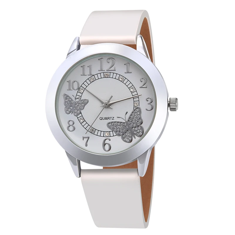 

Luxury Leather Women Dress Watches quartz Wristwatches Fashion Flower Butterfly Ladies Bracelet Female Round Clock Quartz Watch