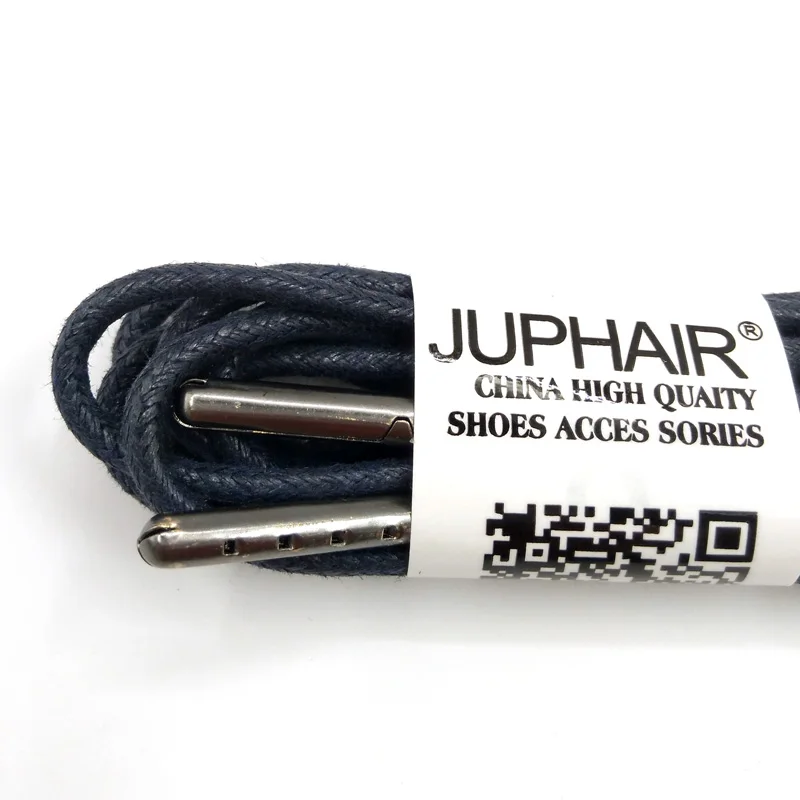 1-12 Pairs Dark Blue High Quality Unise Laces Waxed Round Shoelaces Sneaker Solid Polyester Twisted Shoes Metal Head Shoelaces
