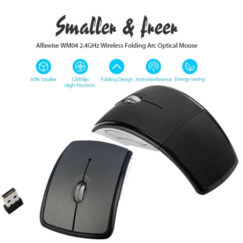 

Greatlizard 1pcs 2.4GHz wireless mouse Foldable Computer PC Mouse Folding Mouse/Mice With USB 2.0 Receiver For Desktop Laptop