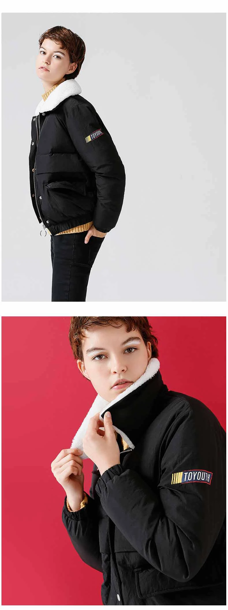 Toyouth зимняя женская куртка с хлопковой подкладкой, короткая куртка с воротником с лацканами, однотонная Базовая теплая парка, пальто, женская верхняя одежда, Топ