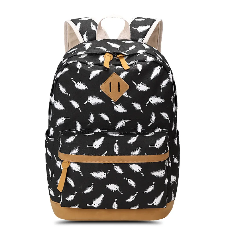 Ecoparty Women Rucksack Female Feather Printing Backpack School Bag for Teenagers Laptop Bag Travel Canvas Backpack