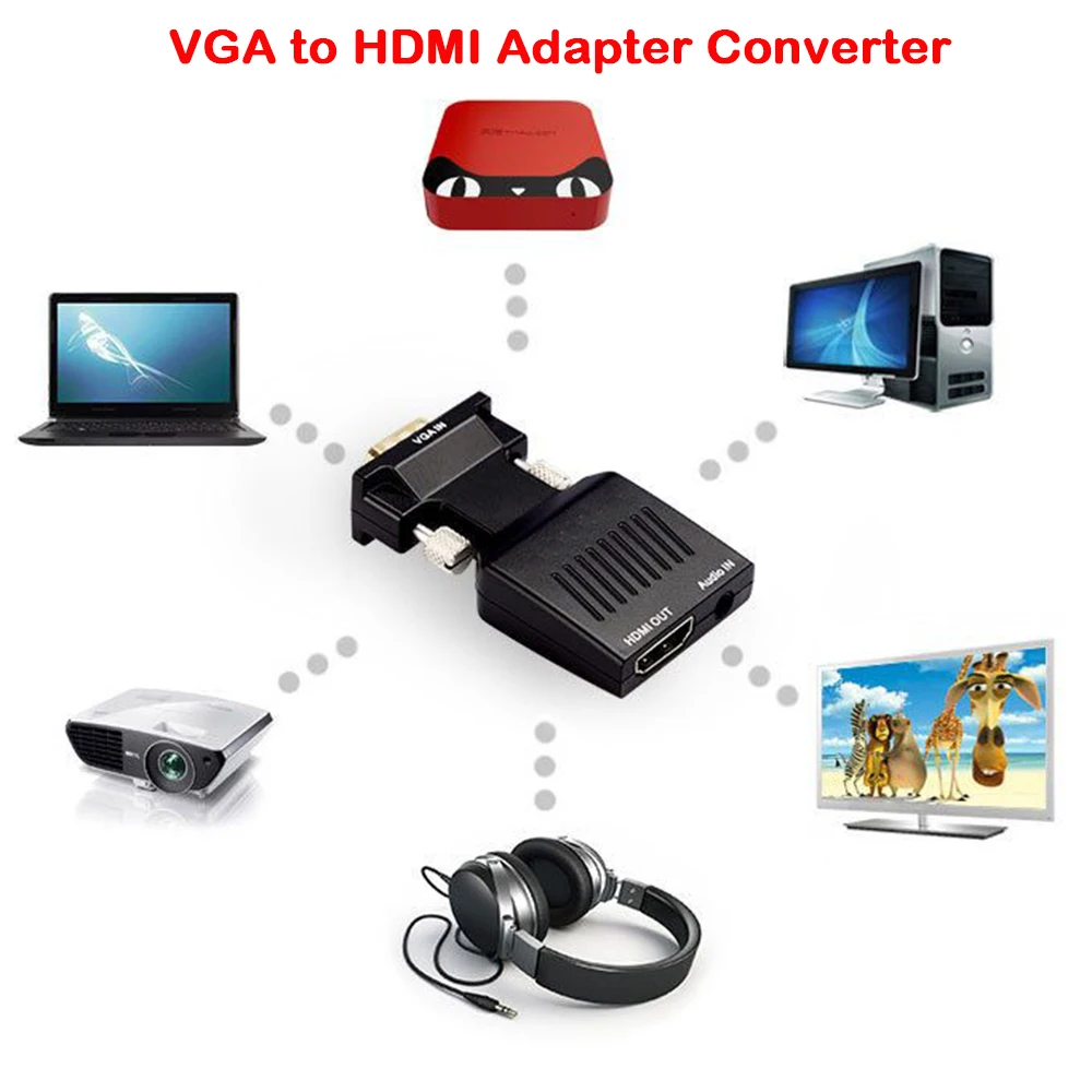 

HDMI To VGA Adapter Female To Male Converter Adapter 1080P Digital To Analog Video Audio for Xbox 360 PC Laptop TV Box Projector