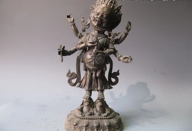 

150401 S0331 14"Tibet Pure Bronze Copper Six Arm Hands Vajrapani Mahakala Buddha Statue