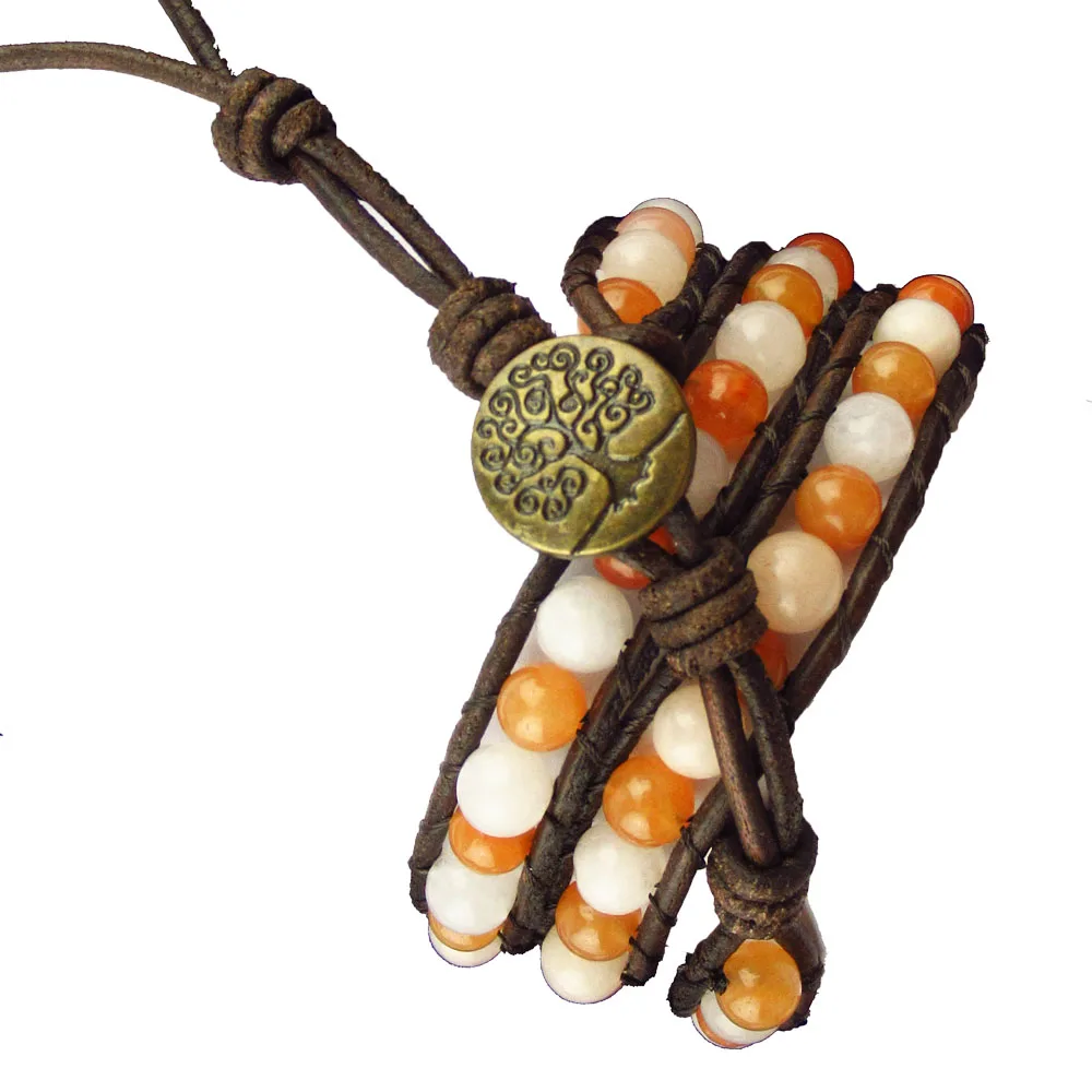 

Yuteng 3 Row Natural Stone Handmade Leather Wrap Bracelet Genuine Leather Yellow Aventurine Cuff Bracelet Unisex LL8223