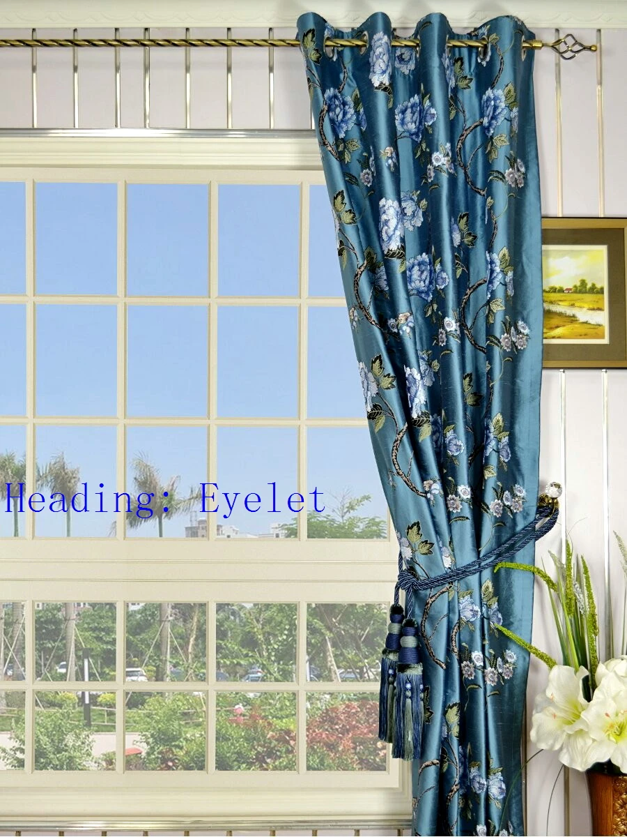New Arrival Luxury Embroidered Silk Ready Made Grommet Curtains