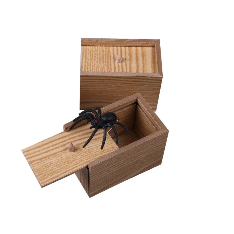 Mischief напугать коробочка с сюрпризом игрушки Искусственный паук деревянный шутка случае Смешные Ужасы трюк игрушка безвредные