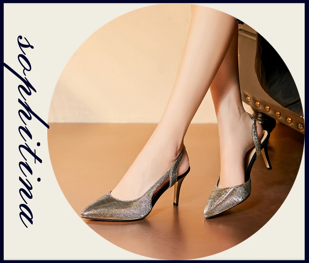 SOPHITINA/Новые модные сандалии на высоком каблуке 7,5см; Повседневная обувь с закрытым мысом и открытой пяткой, фиксируется на ноге резиной и ремешком. Женские босоножки выполнены из специальным модным текстилем.SO21