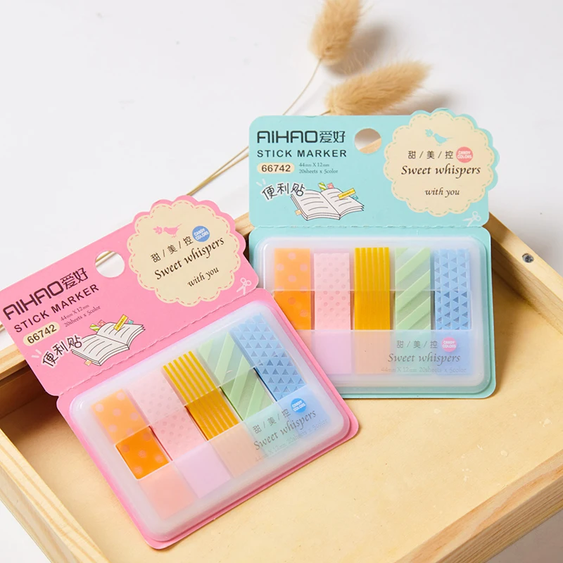 

6 pcs Candy color stick marker Decorative sweet memo note Dots striped pattern sticker Stationery Office School supplies A6390
