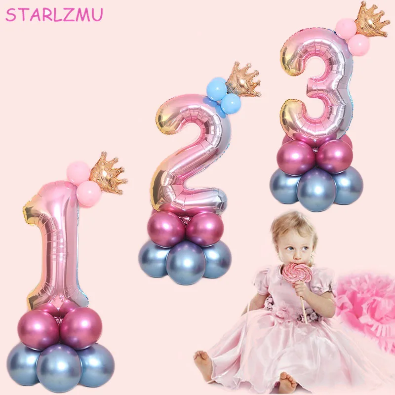 

STARLZMU 17pcs 1st Birthday Balloons Rainbow Number Balloon Blue Pink Happy Birthday Party Decoration Kids Boy Girl Party Ballon