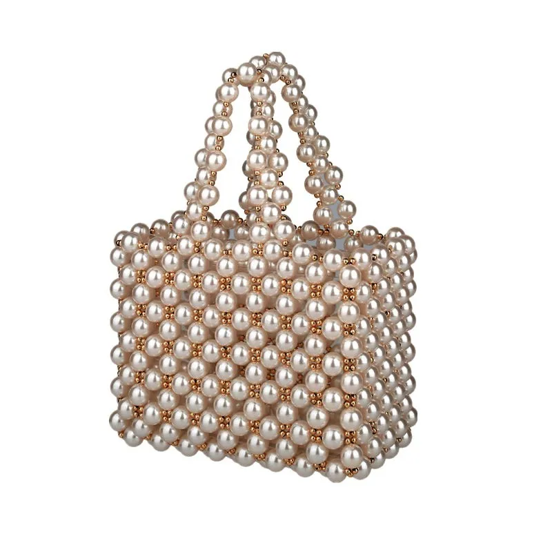 

[Telastar] Pearls Beading Totes Vintage Small Basket Bag Evening Clutch Party Handbag Mini Box Tote Bags For Women Summer Cool