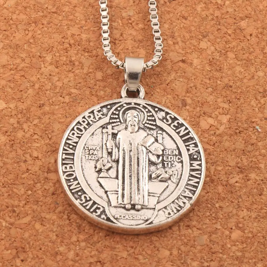 

20PCS 28x24.5mm Antique Silver Saint St Benedict of Nursia Patron Cross Medal Religious Pendant Necklaces 24 inches Chains N1647