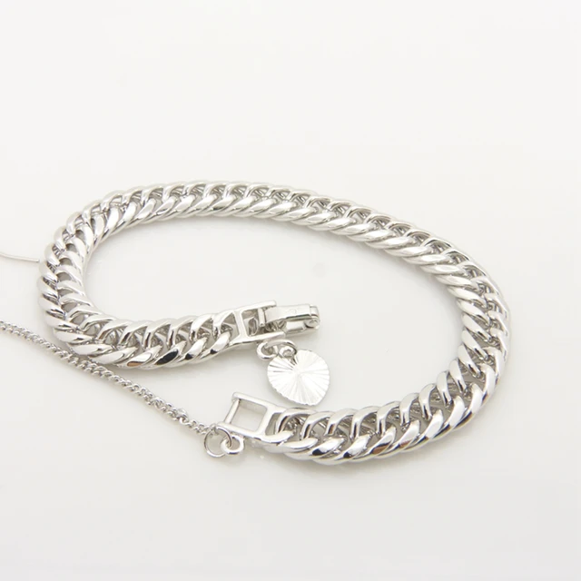 8mm Wide Double Curb Bracelet White Gold Filled Solid For 8mm Wide Double Curb Bracelet White Gold Filled Solid For Women Men