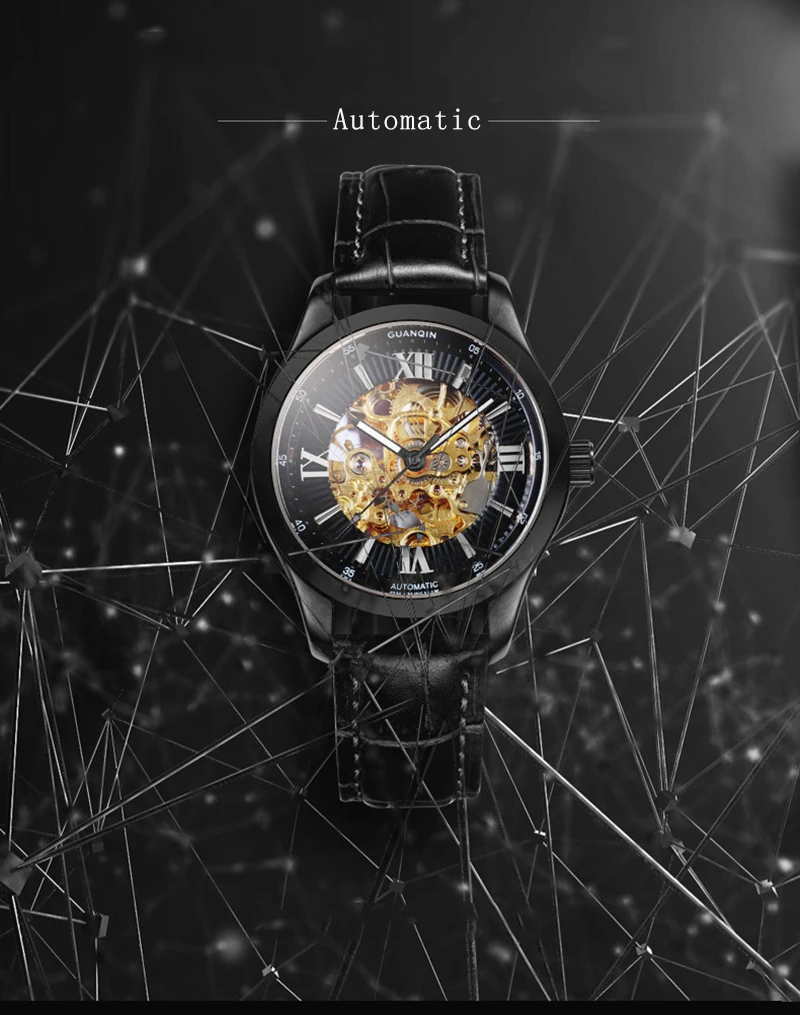 Элитные часы со скелетом оригинальные GUANQIN Роскошные автоматические часы лучший бренд деловые часы для мужчин кожаный ремешок сапфир