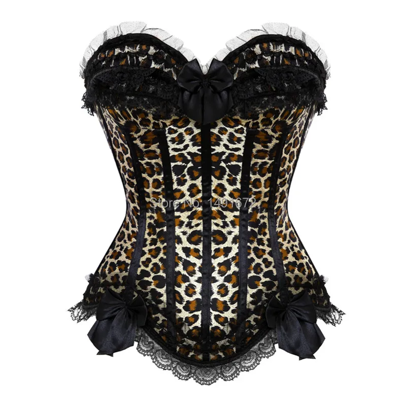 satin-Leopard-red-black-stripe-Overbust-Corset-zipper-side-Costume-Hot-girl-clothing-waist-cincher-bustier