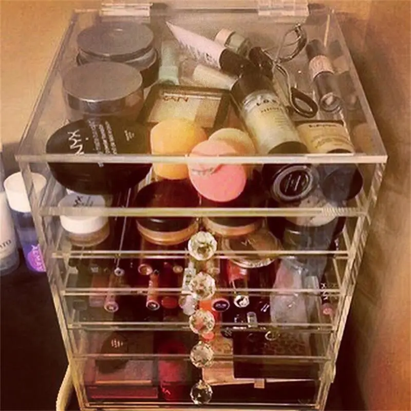 Top Acrylic Makeup Organizer Clear Desk Cosmetic Storage Box Multi Layers with Drawer Desktop Storage Transparent Make Up Holder 5
