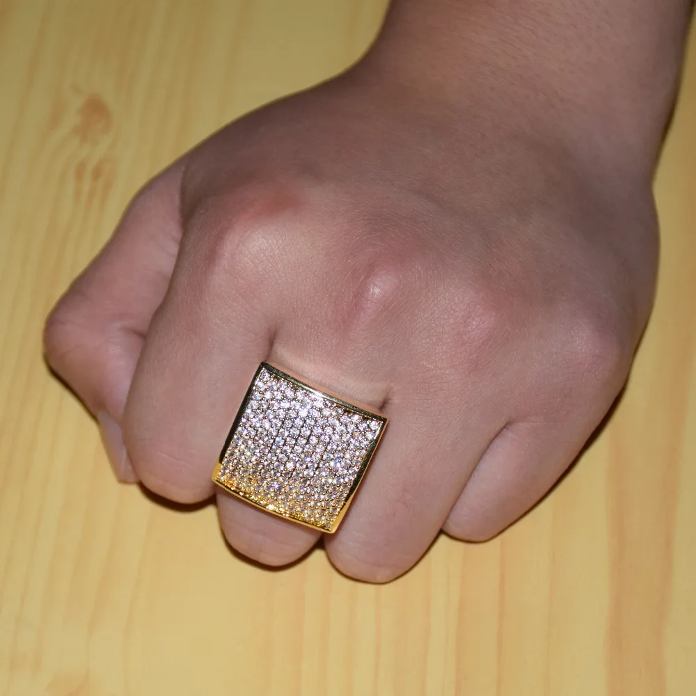 Bling мужское кольцо AAA+ циркон золото серебро Медь Материал Iced Full CZ Квадратные Кольца Мода Хип-хоп ювелирные изделия Размер 7-12