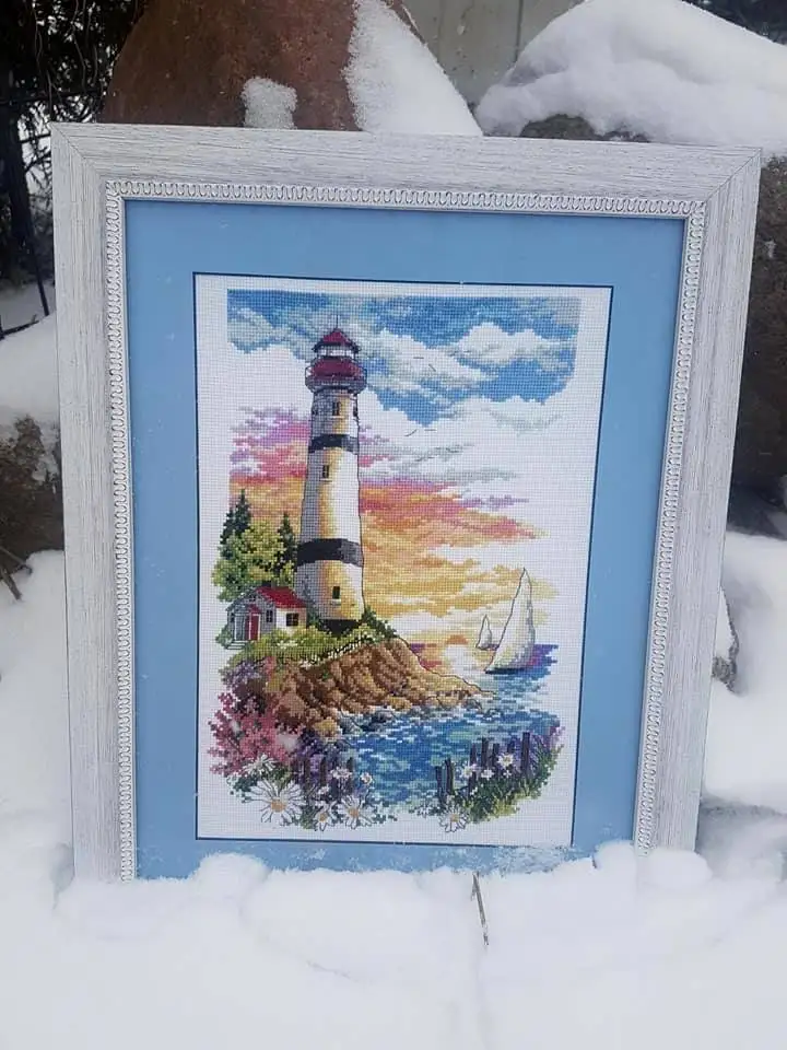 

Lighthouse (4) cross stitch kit sea side 14ct count printed canvas 11ct fabric x stitching embroidery DIY handmade needlework