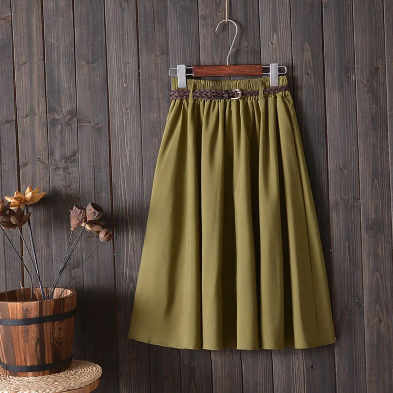 

Uvkkc Women Skirts 2019 Summer Female Korean Fashion Solid Skirt High Waist Sashes Belt Knee Length A Line Skirt For Women Festa