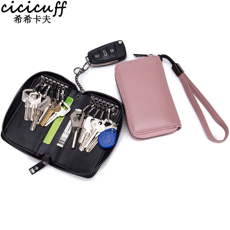 

Key Case Large Capacity Man Genuine Leather Clutch Wallet Women's Zipper Key Holders Organizer Key Wallet Case Housekeeper Pouch