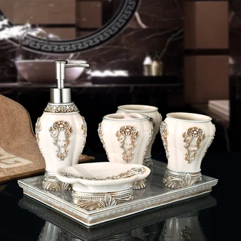 

China Luxury 5pcs 6pcs/set Household Wash brush cup Liquid Soap Dispensers Soap Dishes bathroom set accessories as gift