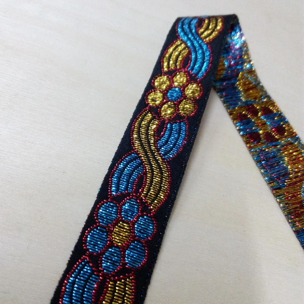 

2cm 20mm 7/8'' Braided Gold Blue Filigree Classic Hexagonal Flower Trim Costume Beding Laciness National Jacquard Ribbon Webbing