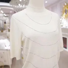 KENVY брендовый Модный женский роскошный весенний Белый Свободный Вязаный топ с короткими рукавами и круглым вырезом