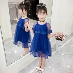 Одежда для маленьких девочек коллекция 2019 года, новое летнее кружевное Сетчатое платье принцессы в Корейском стиле одежда с короткими