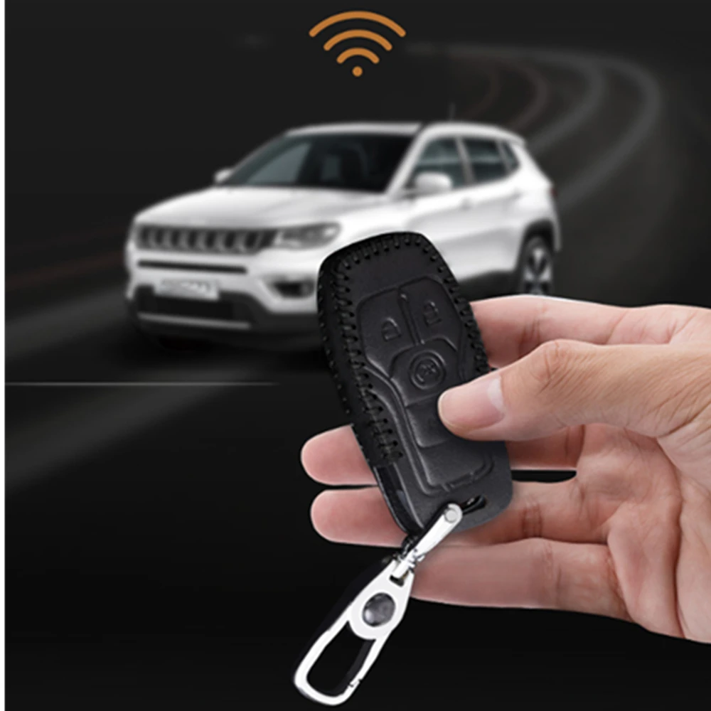 genuine leather key fob cover suit for Lincoln 4 Buttons Smart keyless Entry Remote Key Fob case Cover Keychain for 2017 2018 2019 Lincoln Continental MKC MKZ Navigator leather key cover,accessories