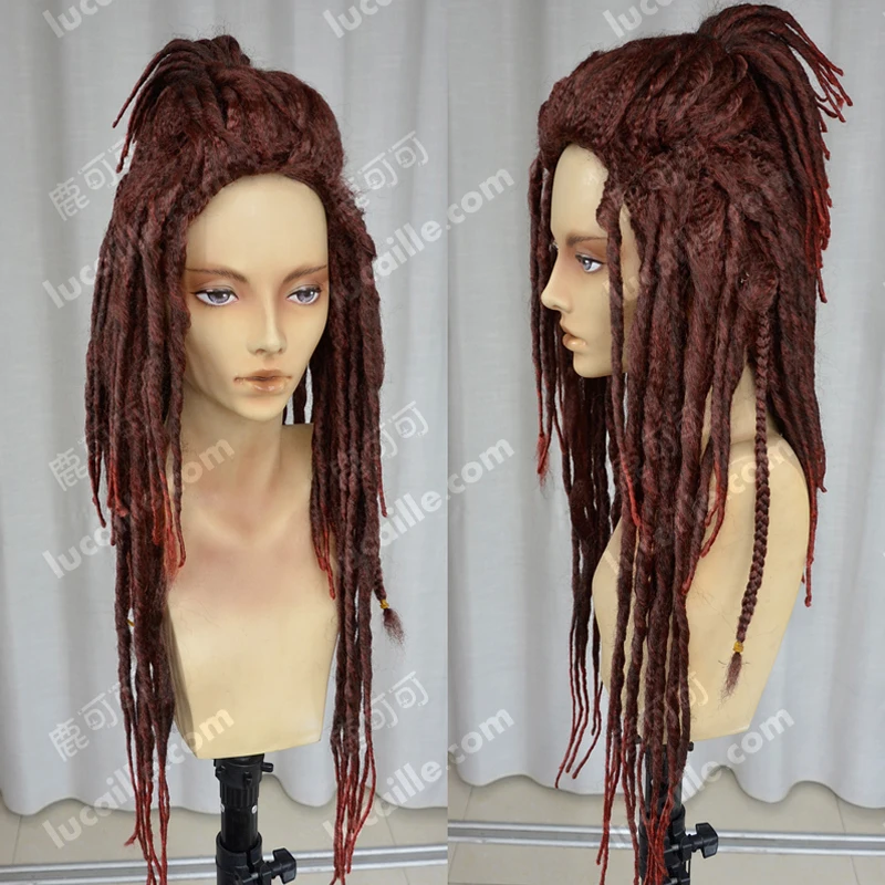 

DRAMAtical Murder / Minkus afrikanisch Neger Dunkelrot Dreadlocks Perucken Cosplay Wig Halloween Costume Wigs + Wig Cap